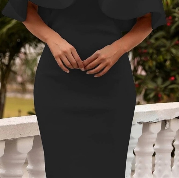 Fashion Sexy Black midi Dress size L S strech,. Thick material neoprene fabric. - Picture 6 of 11